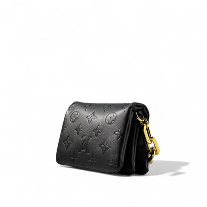 Louis Vuitton mini Black Monogram Leather Bag with Gold Chain ✨