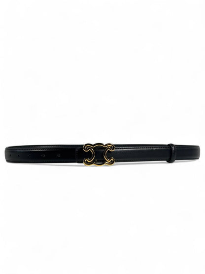 Celine Black Leather Belt with Gold Triomphe Buckle ✨🖤 — 110 cm