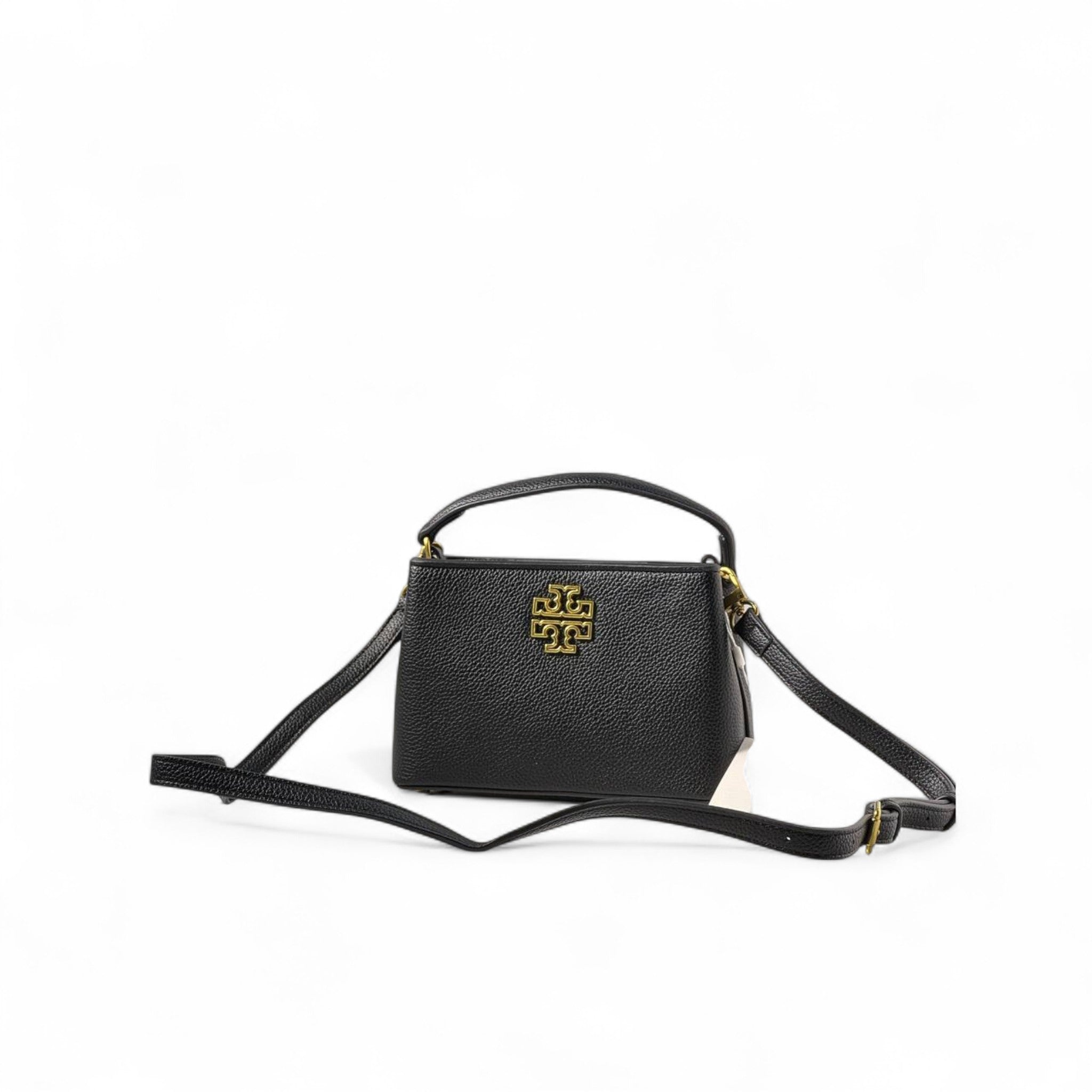 🖤 Tory Burch Black Leather Mini Bag – Gold Logo | Crossbody & Top Handle Elegance