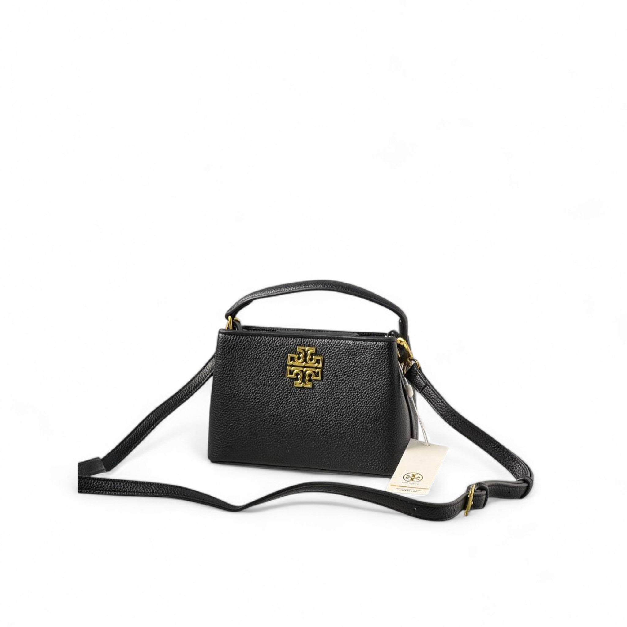 🖤 Tory Burch Black Leather Mini Bag – Gold Logo | Crossbody & Top Handle Elegance