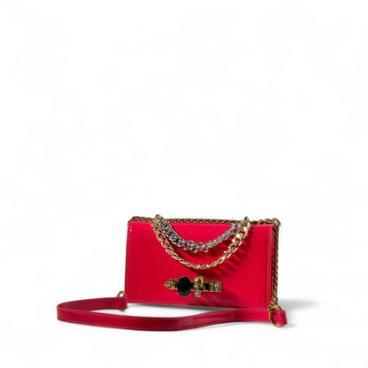❤️ Alexander McQueen Red Skull Chain Bag – Patent Leather Luxury | Gold & Silver Chains