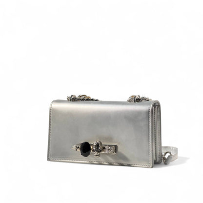 ⚡ Alexander McQueen Silver Skull Clasp Chain Bag – Metallic Glam | Luxe Crystal Detail