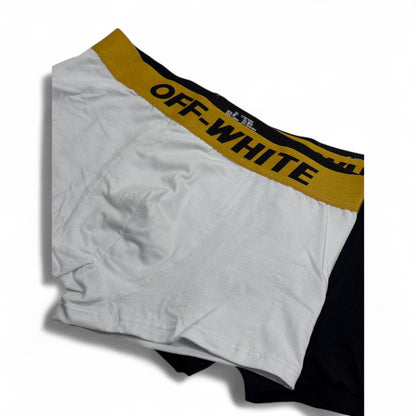 Off-White Men’s Boxer Set – 3-Pack Yellow Waistband Edition (White, Black, Red)