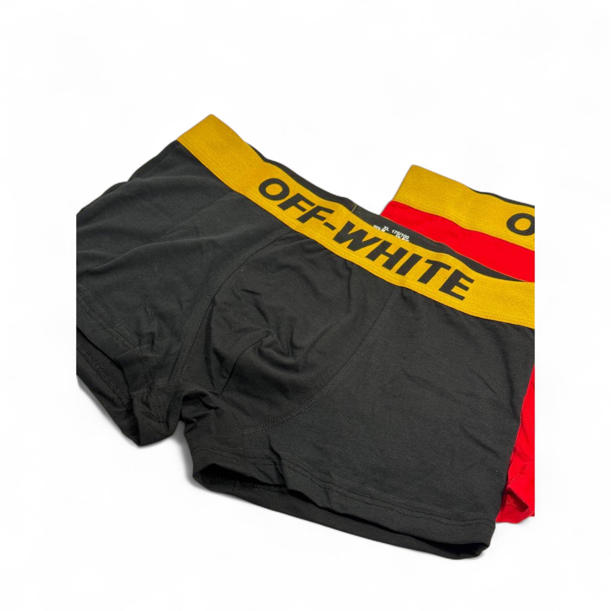 Off-White Men’s Boxer Set – 3-Pack Yellow Waistband Edition (White, Black, Red)