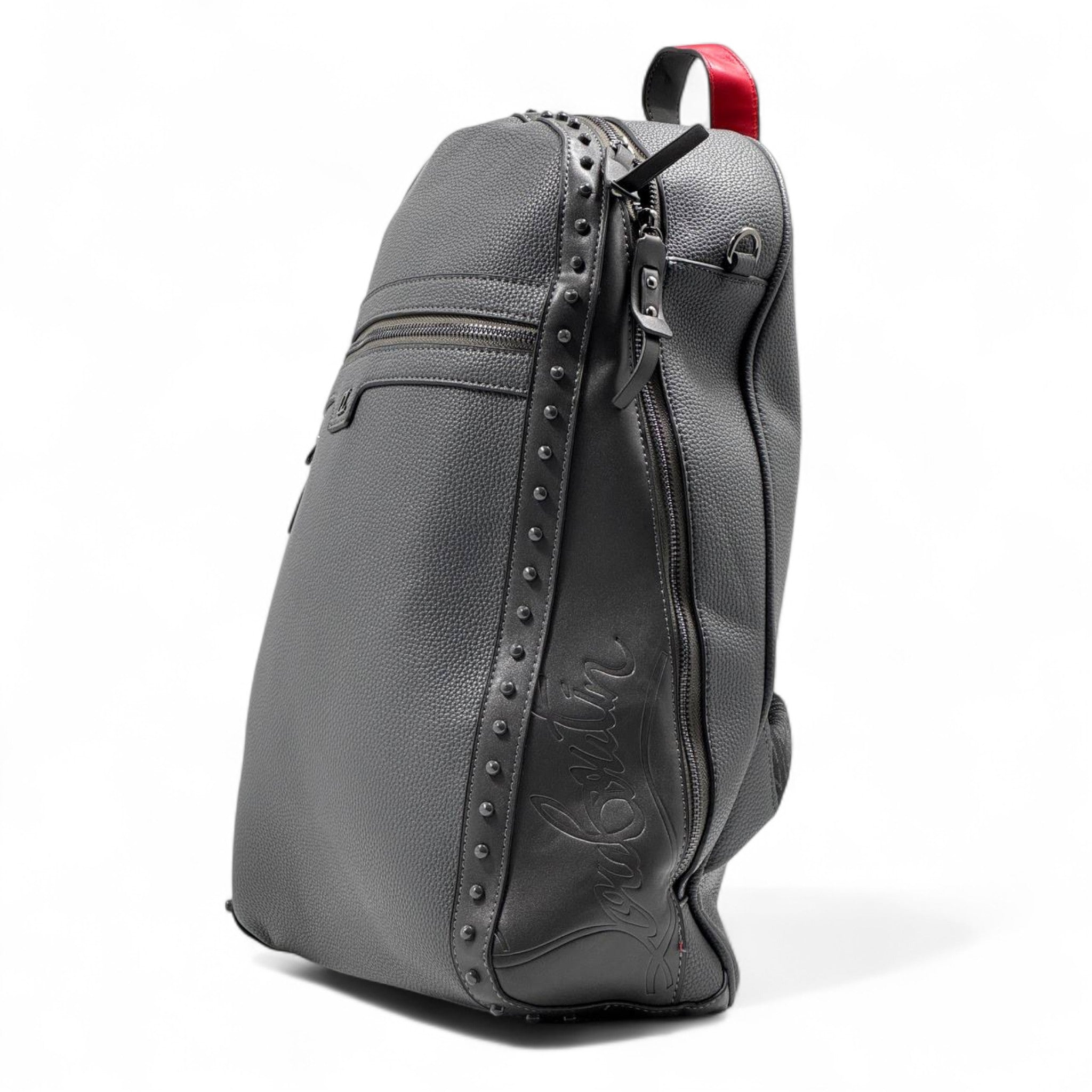 🎒 Christian Louboutin gray Leather Backpack – Signature Studded Luxury