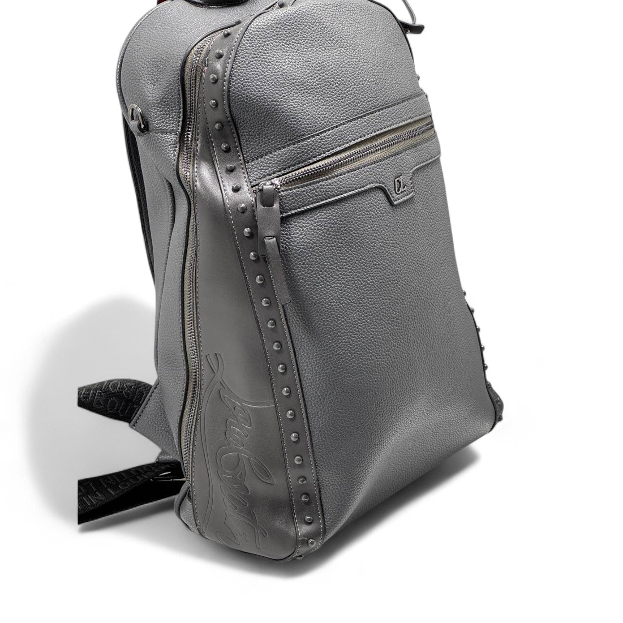 🎒 Christian Louboutin gray Leather Backpack – Signature Studded Luxury