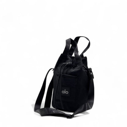 🖤 Alo Black Mini Bucket Bag – Urban Street Style | Adjustable Crossbody Strap
