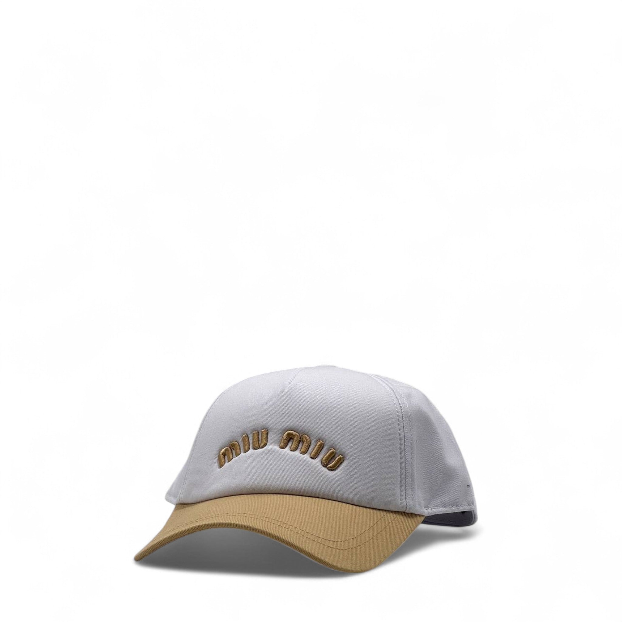 Miu Miu White & Beige Cap 🤍✨ – Golden Logo Chic