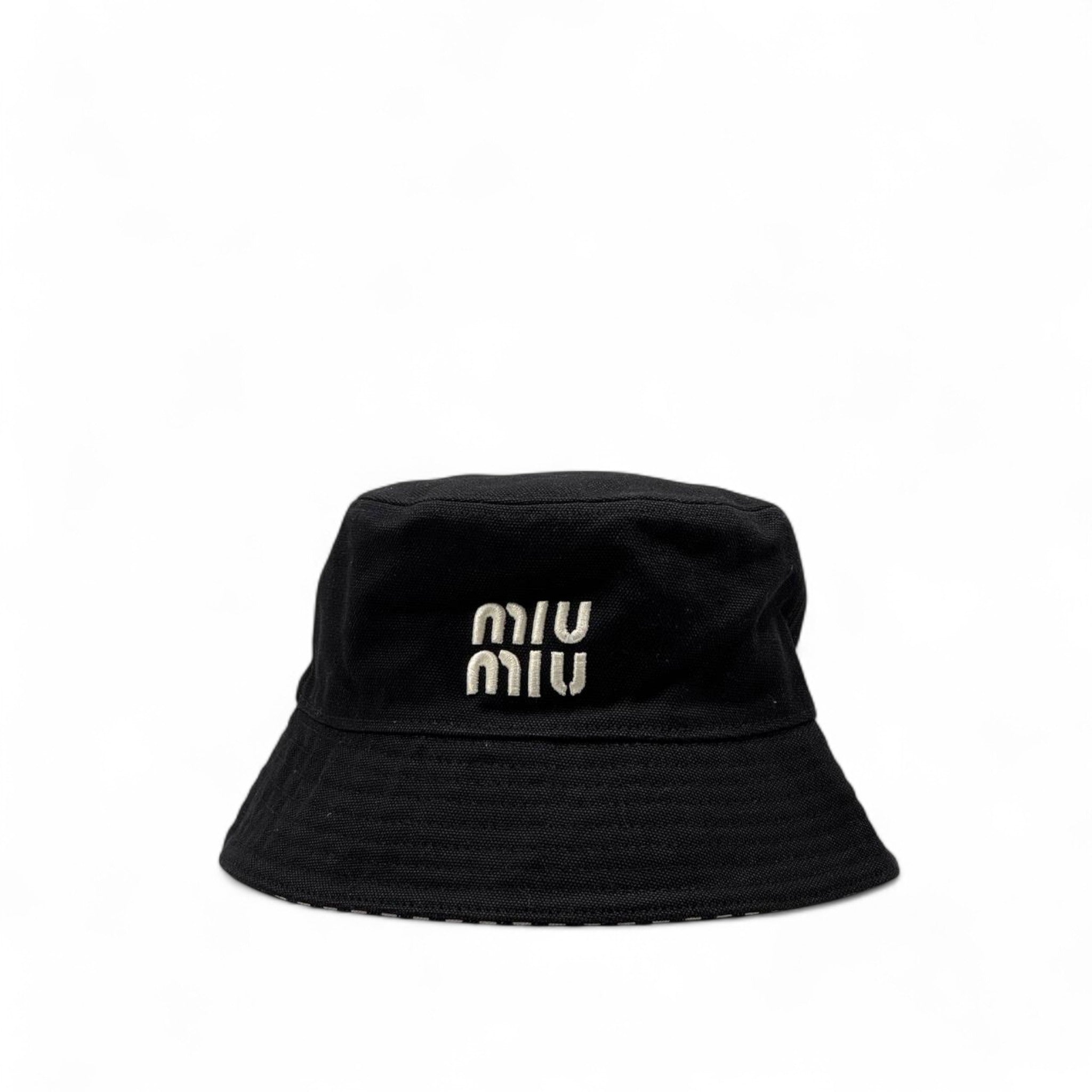 🧢 Double-Faced Miu Miu Bucket Hat – Black & Stripes Edition