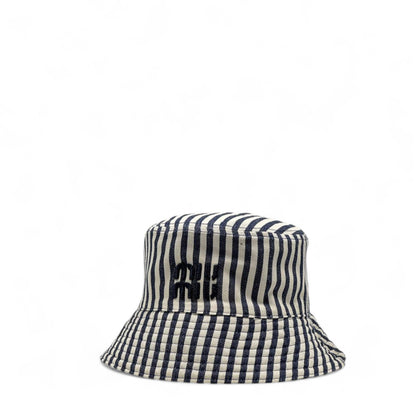 🧢 Double-Faced Miu Miu Bucket Hat – Black & Stripes Edition