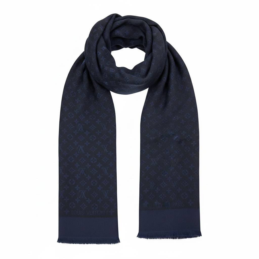 🧣 Louis Vuitton Navy Monogram Scarf – Understated Luxury & Timeless Style ✨