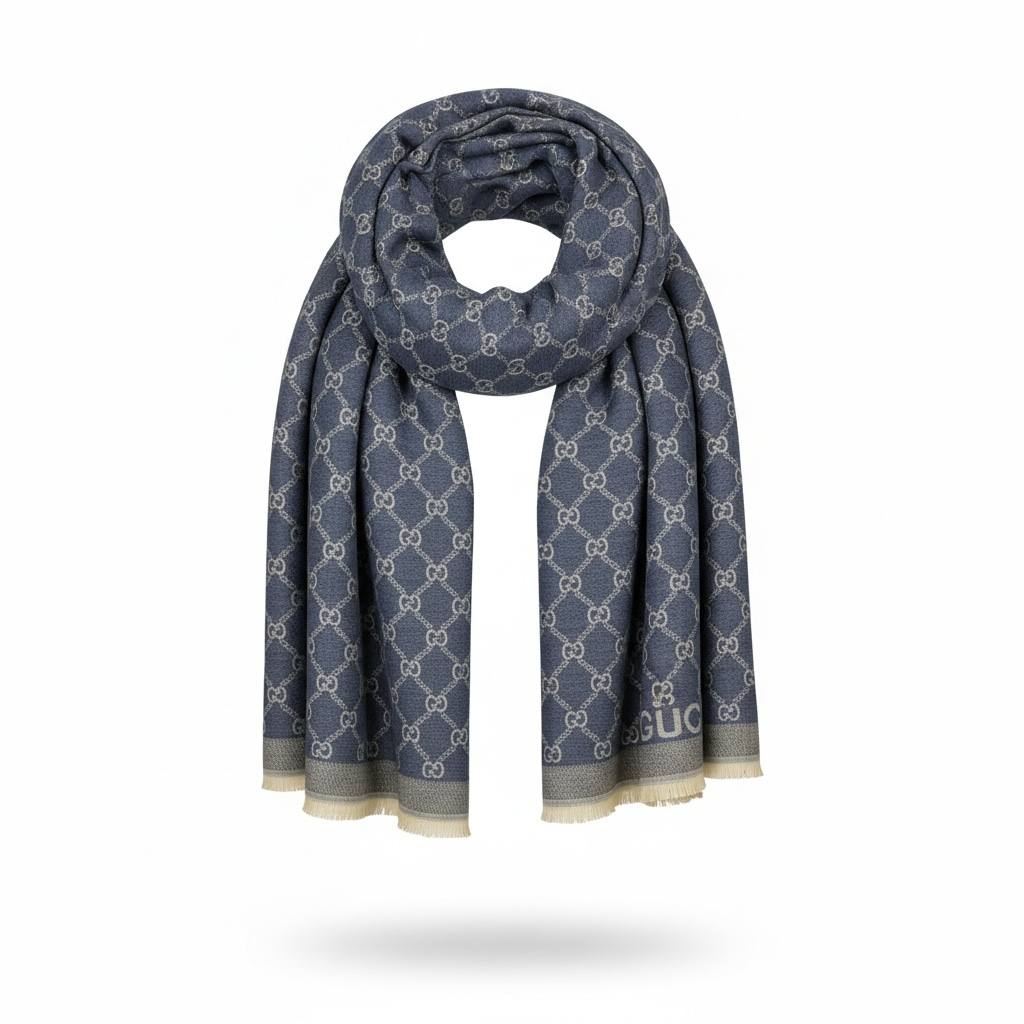 🧣 Gucci GG Monogram Blue Scarf – Timeless Italian Luxury ✨