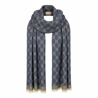 🧣 Gucci GG Monogram Blue Scarf – Timeless Italian Luxury ✨