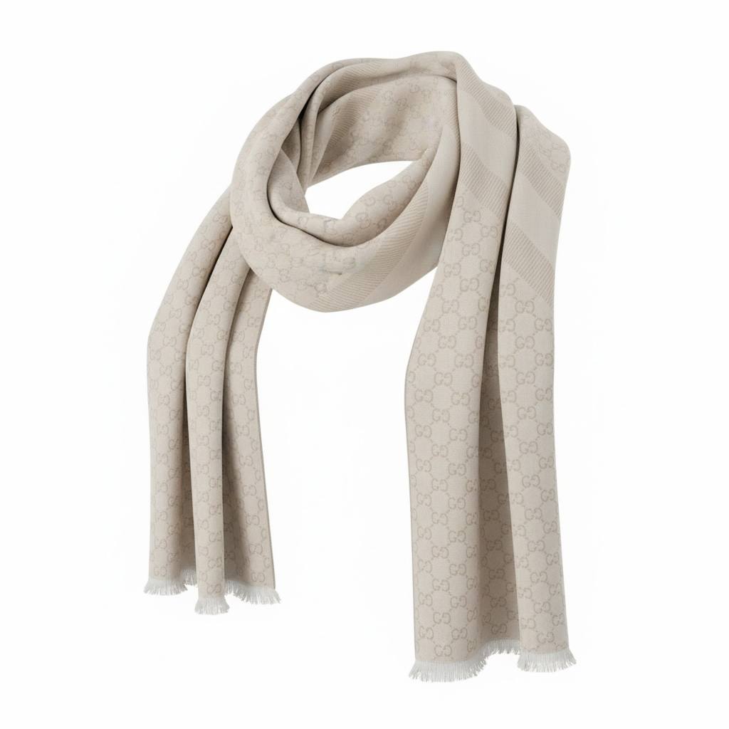 🧣 Gucci GG Monogram Beige Scarf – Understated Luxury & Timeless Style ✨