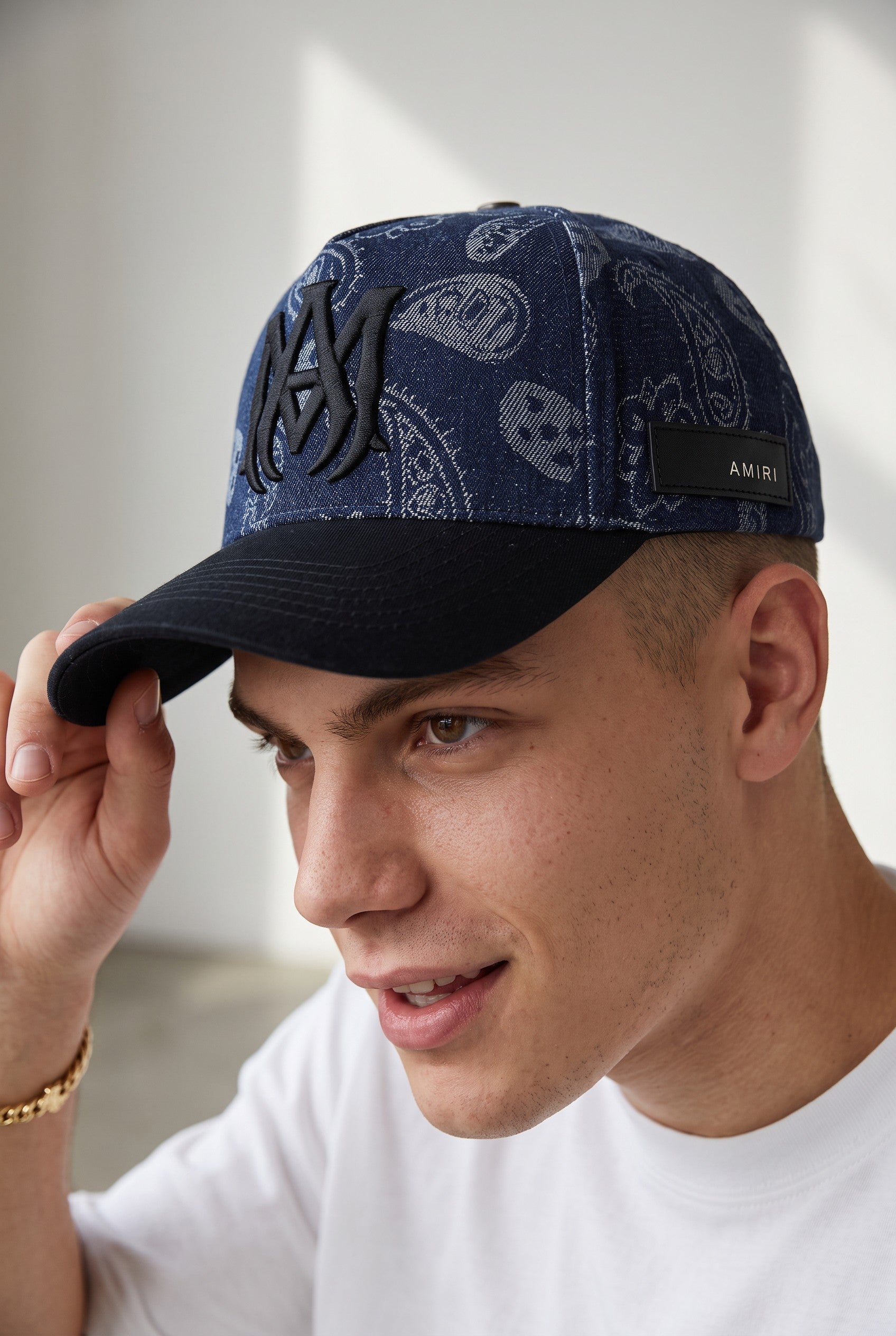 Amiri MA Paisley Denim Baseball Cap – Navy Blue & Black