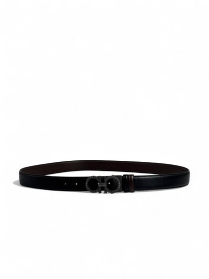 🖤 Ferragamo Style Double-Face Belt – 130 cm | Matte Black “Gancini” Buckle 🌀 | Reversible Premium Finish ✨