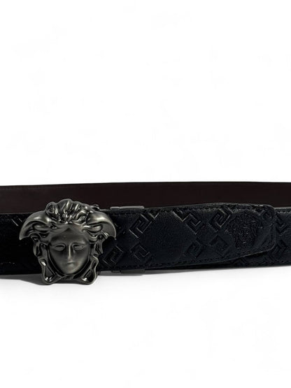 🖤 Versace Style Double-Face Belt – 125 cm | Black Medusa Buckle 🌀👑 | Embossed Pattern ✨