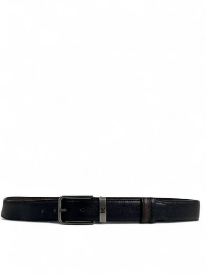 Louis Vuitton–Style Reversible Black Belt with Gunmetal Buckle – 110 cm 🖤✨