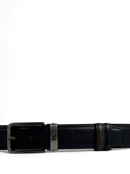 Louis Vuitton–Style Reversible Black Belt with Gunmetal Buckle – 110 cm 🖤✨