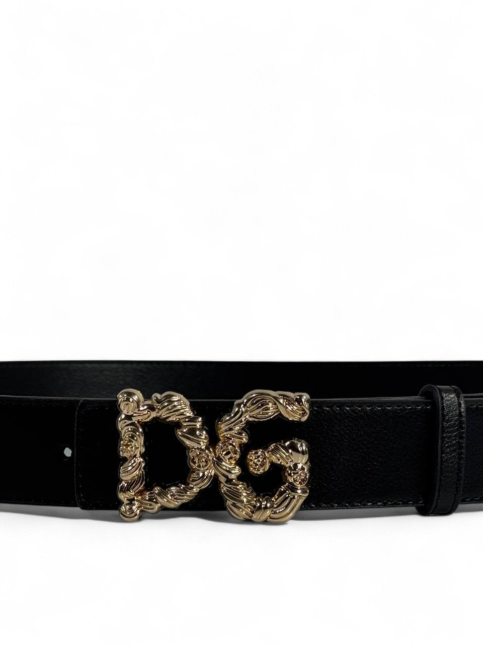 Dolce & Gabbana Black Leather Belt 110cm 🖤 | Gold Baroque DG Buckle ✨