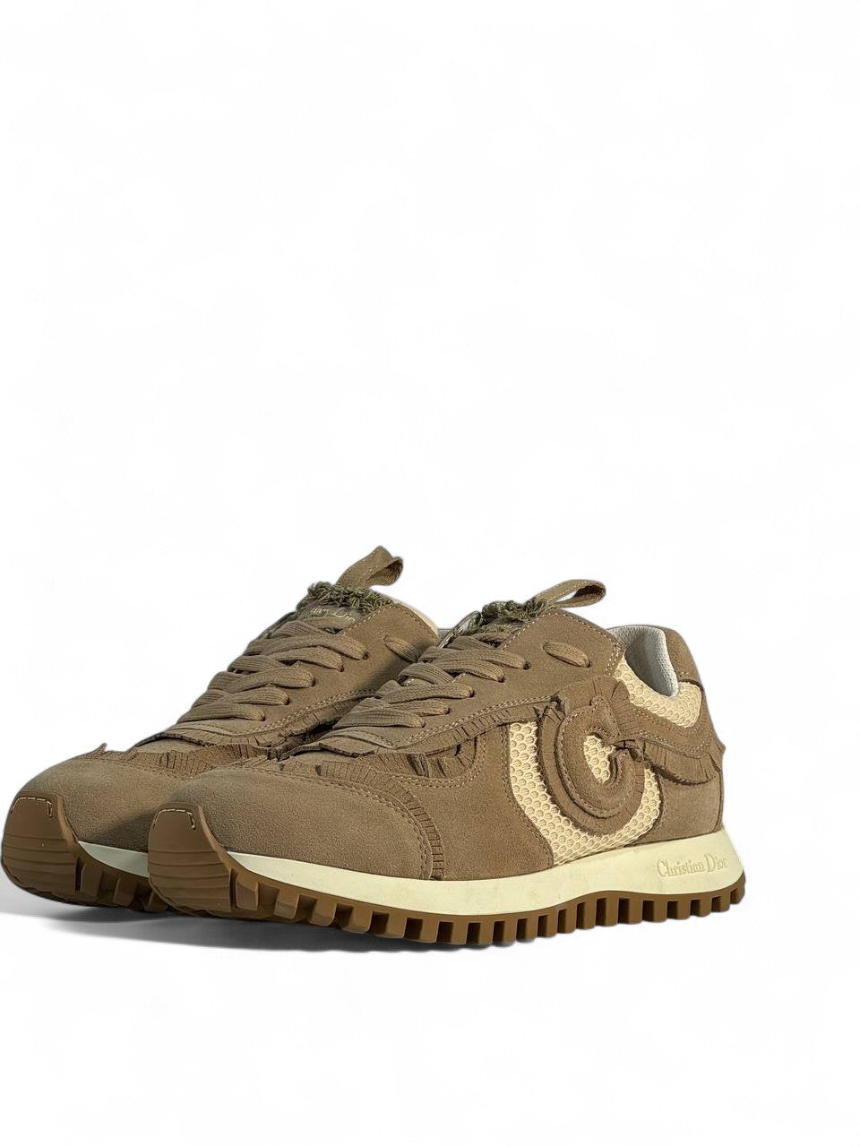 Christian Dior Beige Mesh & Suede Sneakers – Luxury Casual Unisex Shoes