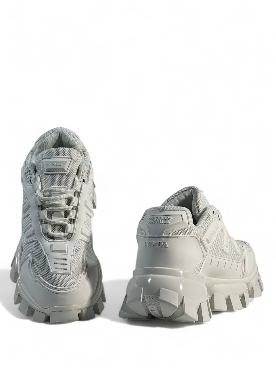Prada Cloudbust Thunder Sneakers – Triple White, Bold Luxury Streetwear
