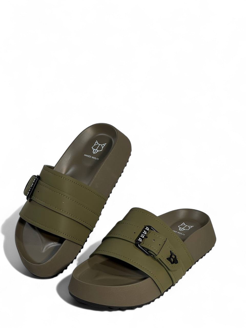 Naked Wolfe Khaki Buckle Sandals – Bold & Trendy Comfort 👟🦅