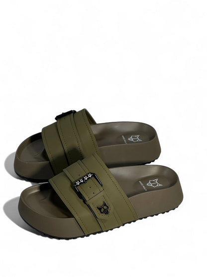 Naked Wolfe Khaki Buckle Sandals – Bold & Trendy Comfort 👟🦅