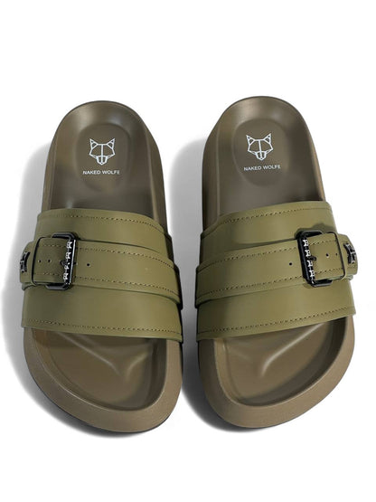 Naked Wolfe Khaki Buckle Sandals – Bold & Trendy Comfort 👟🦅
