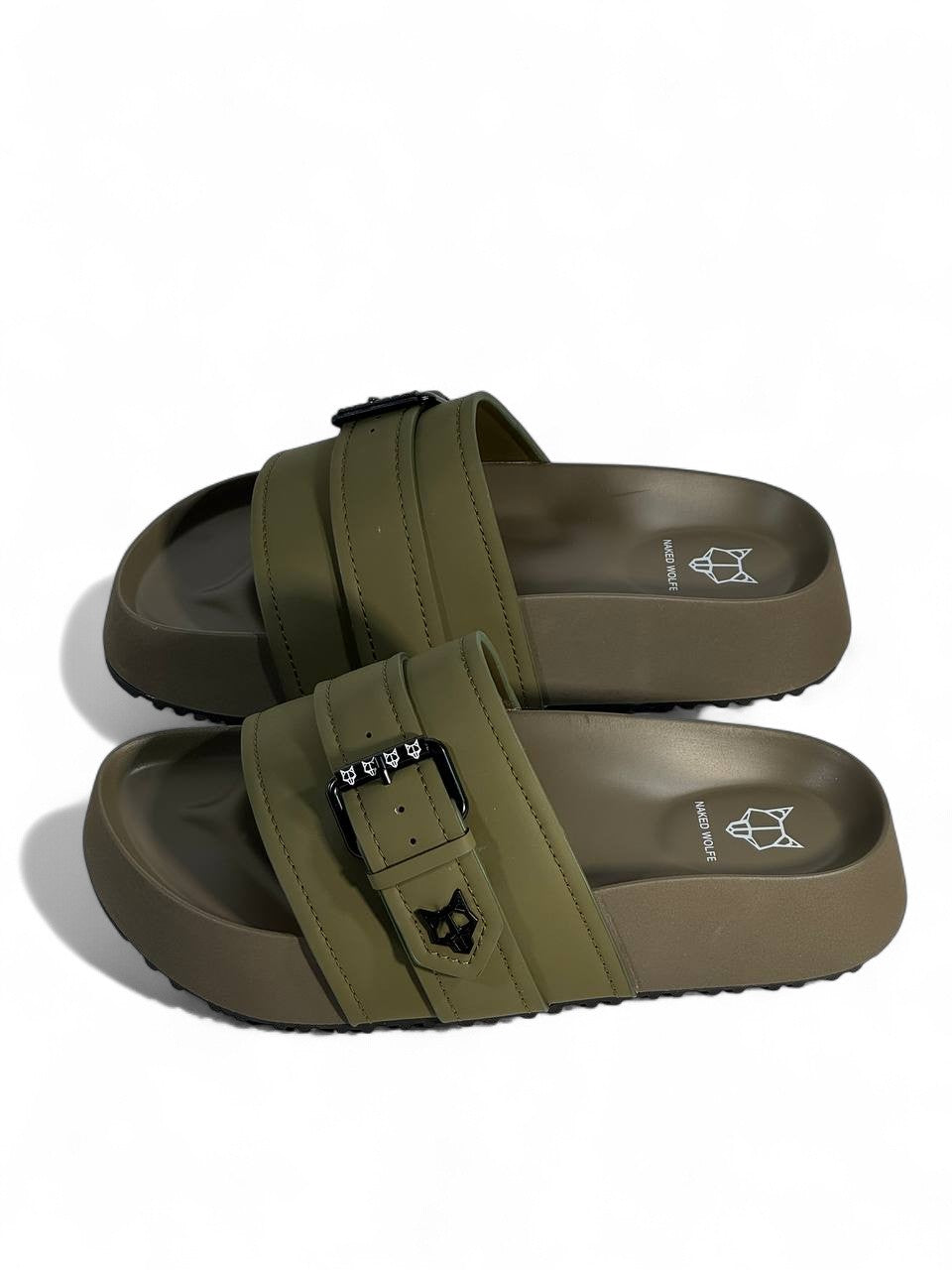 Naked Wolfe Khaki Buckle Sandals – Bold & Trendy Comfort 👟🦅