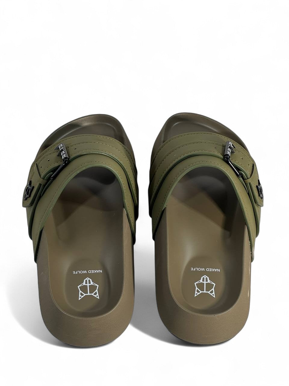 Naked Wolfe Khaki Buckle Sandals – Bold & Trendy Comfort 👟🦅