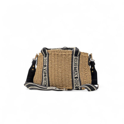 Christian Dior Raffia Crossbody Bag 🌿🖤 | Woven Straw with Bold Logo Strap