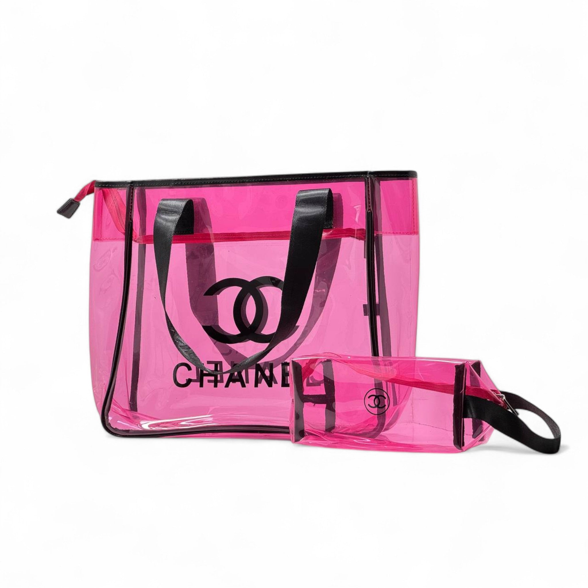 Chanel Pink Transparent PVC Tote 💖🖤 | Summer Logo Bag + Matching Wristlet ✨