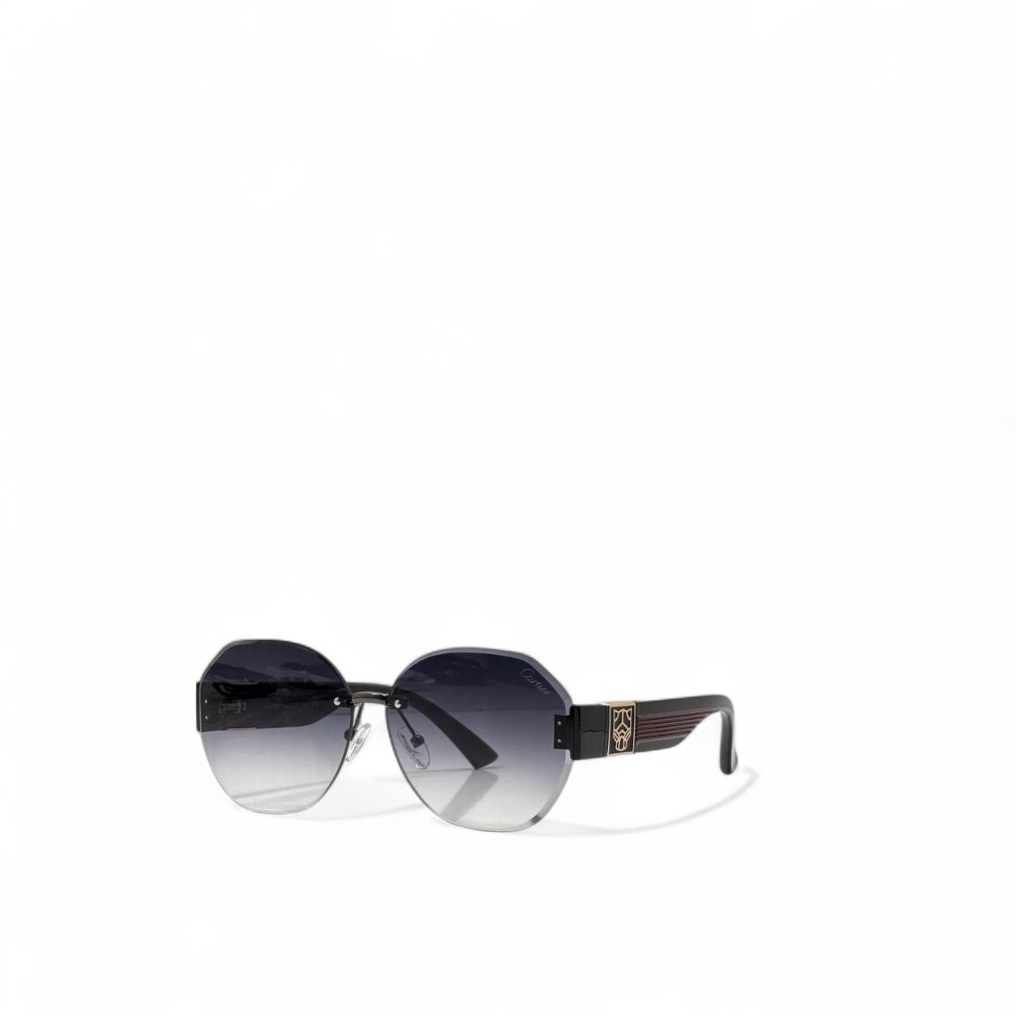 Cartier Octagon Rimless Sunglasses 🖤 | Luxury Gradient Lenses & Black-Gold Temples