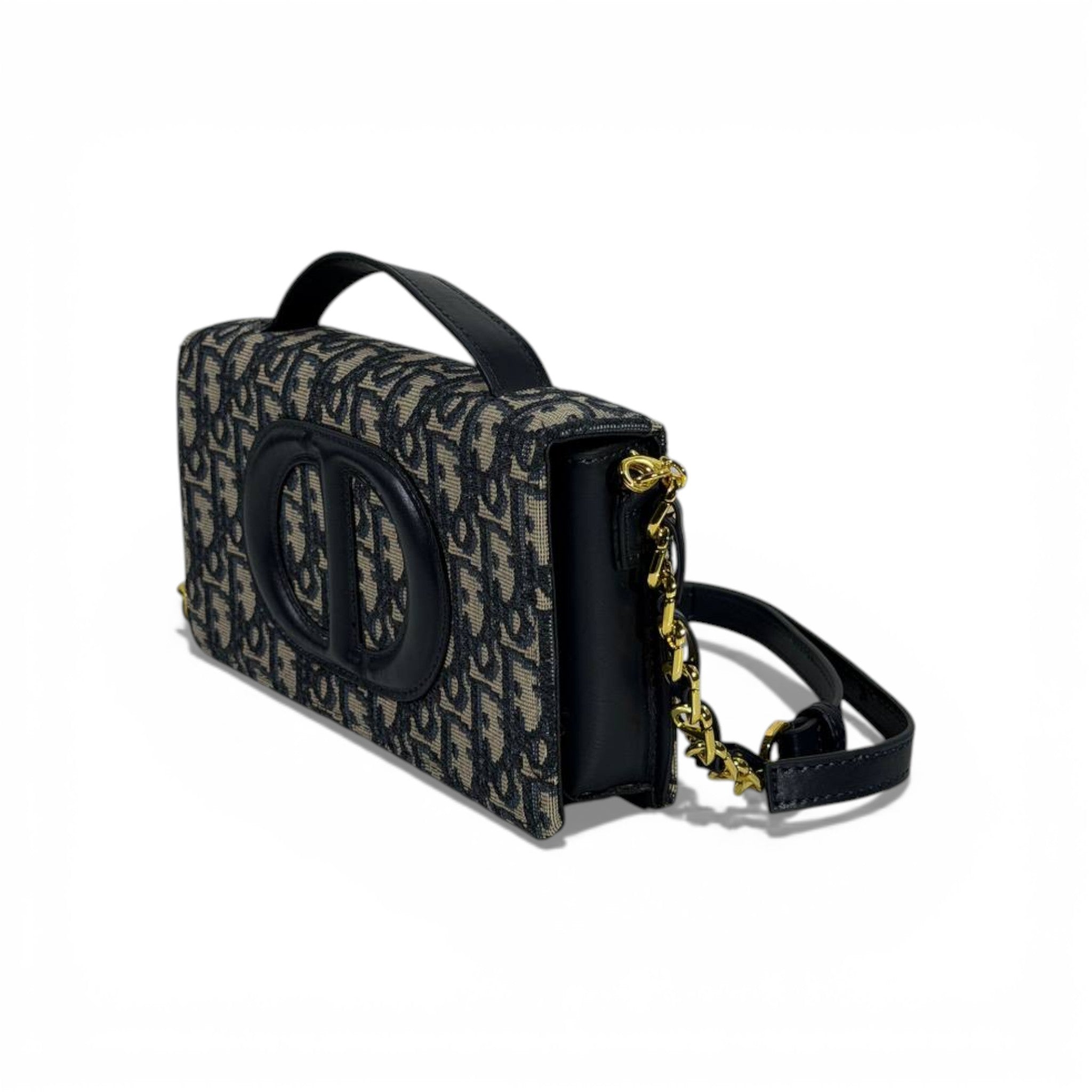 👜 Dior Oblique Style Mini Top-Handle Chain Bag – Black & Beige 🤍🖤