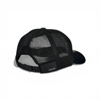 🧢 AMIRI Crystal Monogram Trucker Cap – All Black