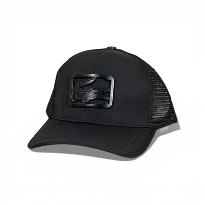 🧢 Lacoste Black Trucker Cap – Tonal Crocodile Edition 🖤🐊✨