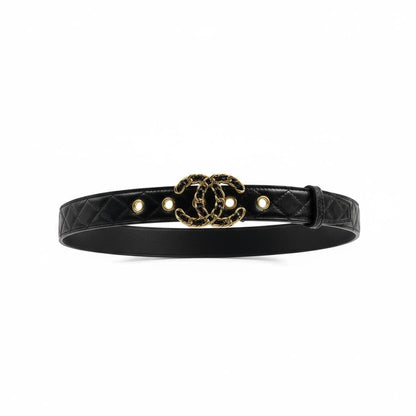 Chanel Black Quilted Leather Belt 🖤✨ | Iconic CC Chain Logo – With Box 📦