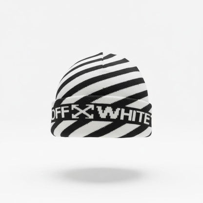 🖤 OFF-WHITE Diagonal Stripe Knit Beanie – Iconic Street Luxury ❄️