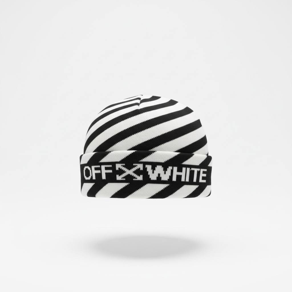 🖤 OFF-WHITE Diagonal Stripe Knit Beanie – Iconic Street Luxury ❄️