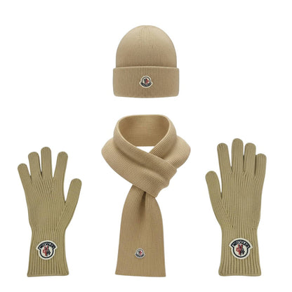 🤍 Moncler Beige Winter Knit Set – Beanie, Scarf & Gloves Luxury Edition ❄️