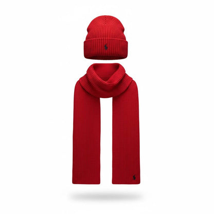 ❤️ Polo Ralph Lauren Red Knit Beanie & Scarf Set – Bold Winter Classic ❄️