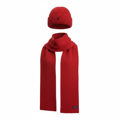 ❤️ Polo Ralph Lauren Red Knit Beanie & Scarf Set – Bold Winter Classic ❄️