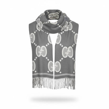 🧣 Gucci GG Double-Face Luxury Scarf – Grey & Ivory Signature Design
