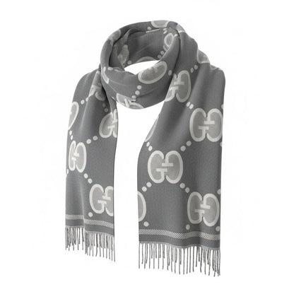 🧣 Gucci GG Double-Face Luxury Scarf – Grey & Ivory Signature Design