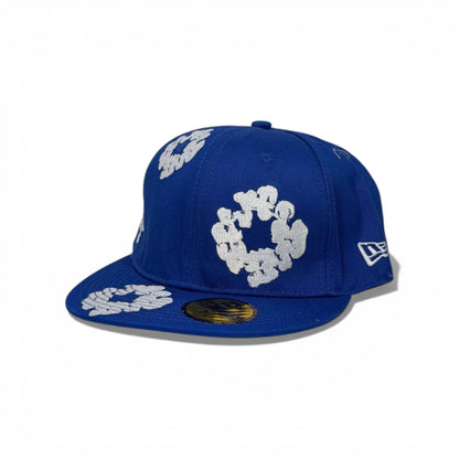 🧢 Denim Tears Royal Blue Flat Brim Cap – Iconic Cotton Wreath Design 💙🌼