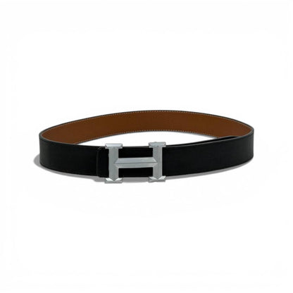 👔 Hermès Double-Face Leather Belt with Silver H Buckle – 120 cm | Iconic Luxury 🖤🤎✨