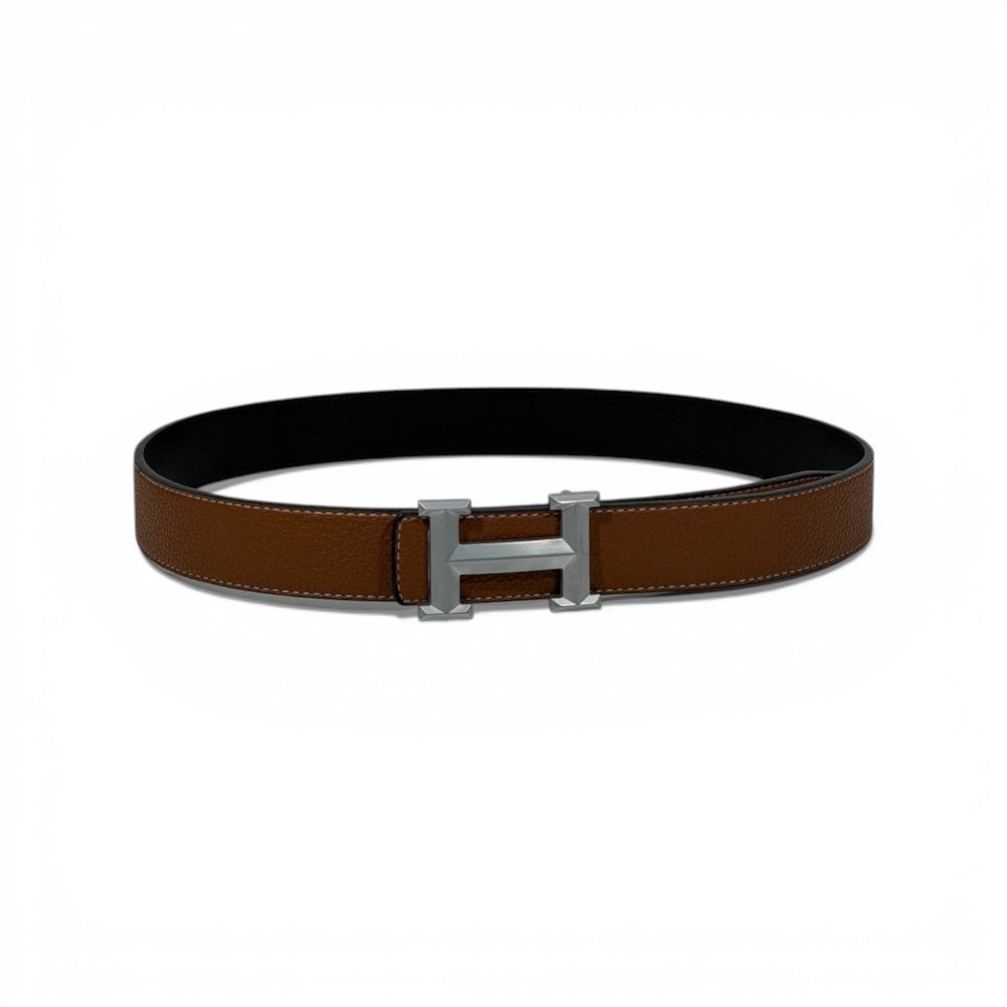 👔 Hermès Double-Face Leather Belt with Silver H Buckle – 120 cm | Iconic Luxury 🖤🤎✨