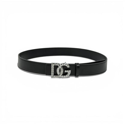 🖤 Dolce & Gabbana Black Leather Belt with Crystal DG Buckle – 115 cm | Iconic Glam Luxury ✨💎