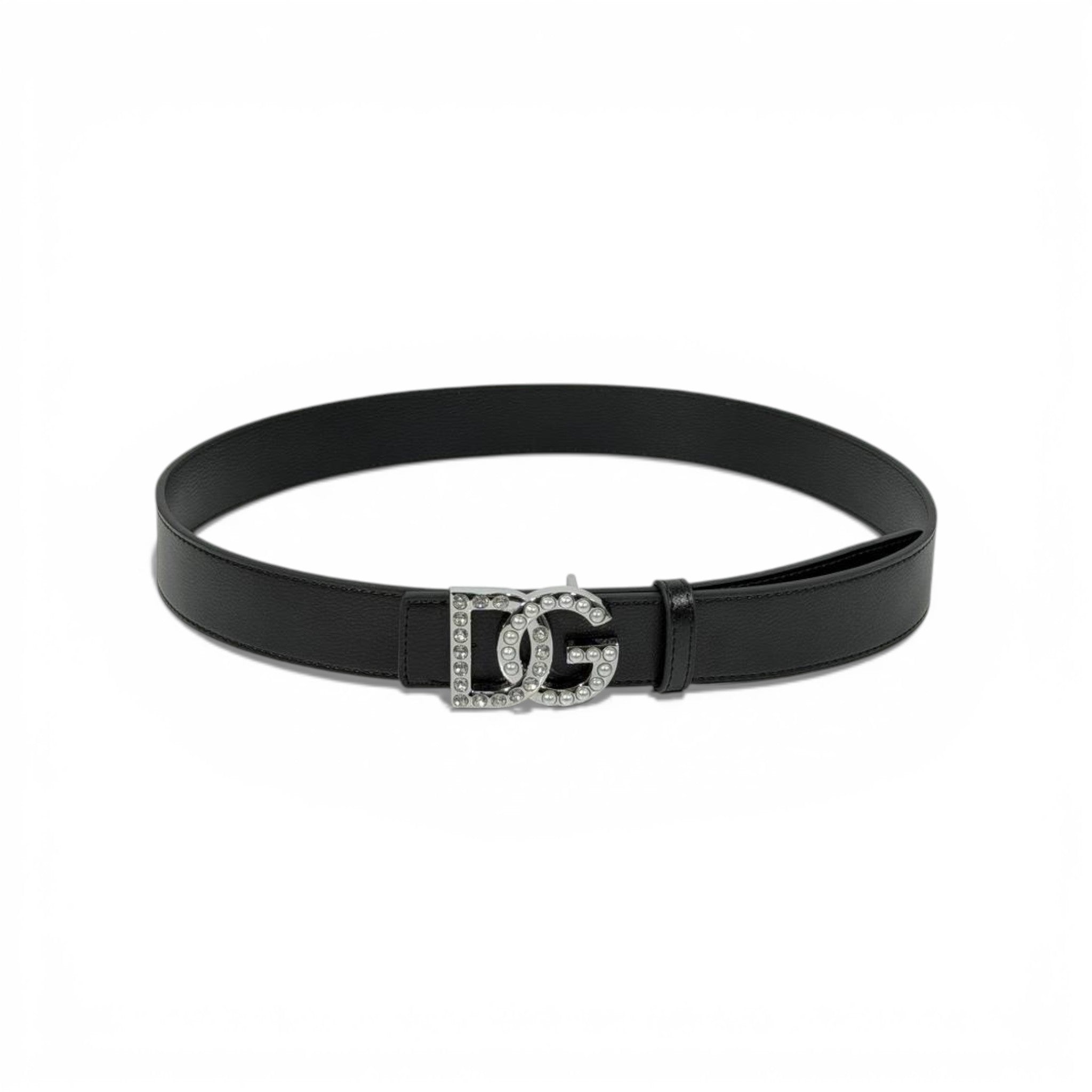 🖤 Dolce & Gabbana Black Leather Belt with Crystal DG Buckle – 115 cm | Iconic Glam Luxury ✨💎